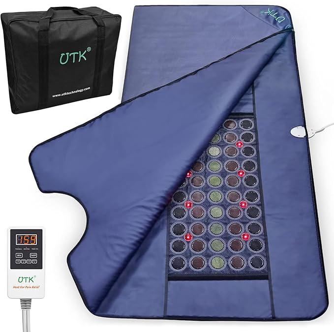 UTK Infrared Sauna Blanket, Sauna Blanket for Detox, Sauna FIR Therapy, Natural Jade & Tourmaline Stone, 660mm Photon, Pain Relief, Sweat Fast, Home SPA, Full-Size Body Blanket, 50 Plastic Wrap-StrideForce Fitness