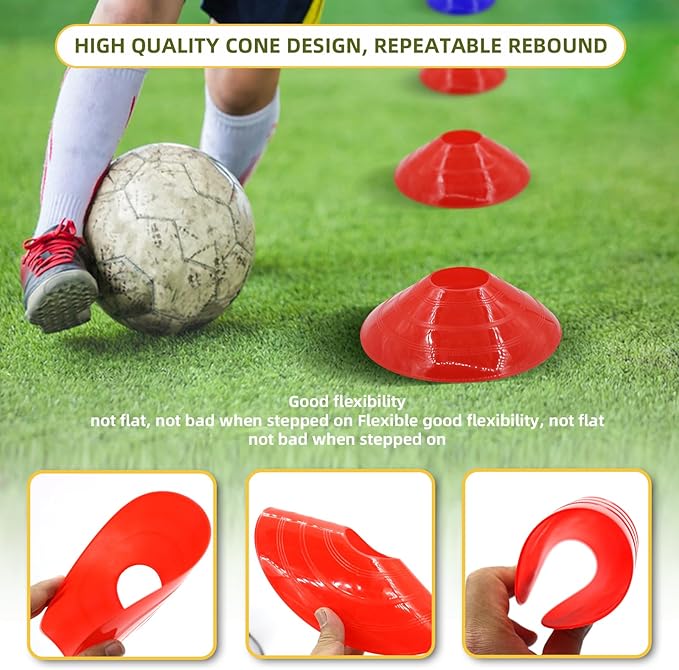 60/30 Pack Soccer Training Cones - Agility Cones with Carry Bag, Sturdy Disc Cones for Sports Training, Soccer, Football, Basketball, Indoor Outdoor Sports, Festive Events, Field Cone Markers-StrideForce Fitness