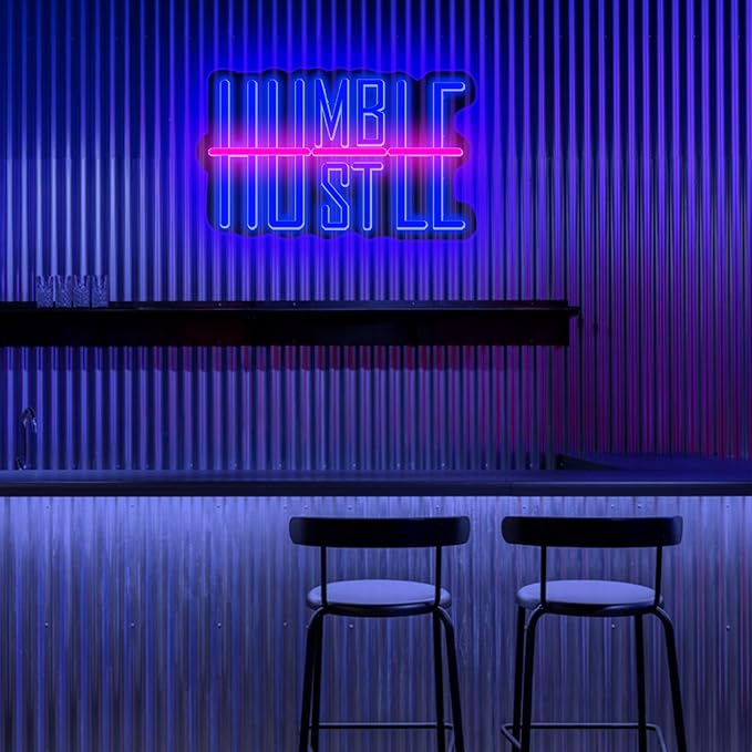 Humble&Hustle Neon Sign Light Up for Wall Decor Hustle Led Sign for Gym Small Acrylic Art Decor for Office Bedroom Decorations 16.54x9.45 inch-StrideForce Fitness