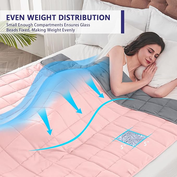 yescool Weighted Blanket for Adults (22 lbs, 60" x 80", Pink Grey) Cooling Heavy Blanket for Sleeping Perfect for 210-230 lbs, Queen Size Breathable Blanket with Premium Glass Bead, Machine Washable-StrideForce Fitness