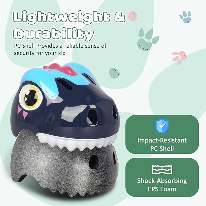 Dinosaur Bike Helmet for 1-3-5-8 Toddler Baby Kids, Lightweight Bicycle Helmet for Cycling Skateboard Roller Skate & Multi-Sports,2 Sizes for Boys and Girls-StrideForce Fitness