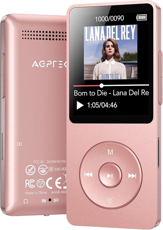 AGPTEK A02 MP3 Player with Bluetooth 5.3, 1.8 inch Screen Portable Music Player with Speaker, FM Radio, Voice Recorder, Supports Expanded Up to 128GB(Rose Gold, 64GB)-StrideForce Fitness