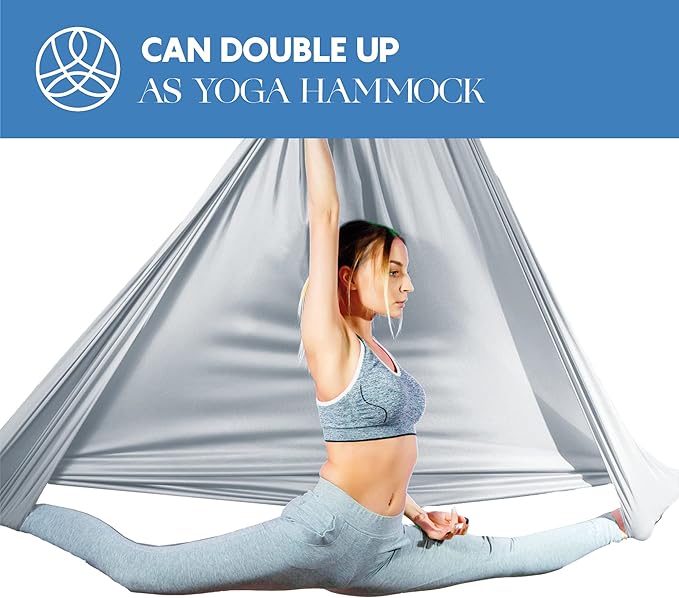 Aerial Silks Starter Kit - Durable 9 Yards of Aerial Yoga Hammock with Hardware & Guide - Aerial Swing for Acrobatic Flying Yoga & All Levels (Aerial Rigging Point Up to 13ft)-StrideForce Fitness