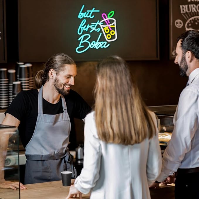 But First Boba Neon Sign Bubble Tea with Cup Neon Sign for Wall Decor Milk Tea Neon Lights Dimmable LED Neon Light Signs for Restaurant Coffee Dessert Shop Party(15.2 * 13in)-StrideForce Fitness