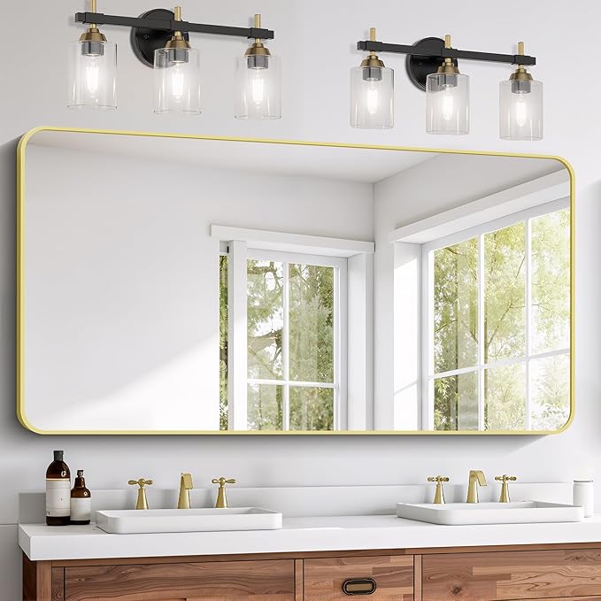 FORBATH 30x60 Inch Gold Bathroom Mirror for Over Sink, Large Rectangular Wall Mirror with Metal Frame, Rounded Corners for Bathroom, Bedroom, Entryway Decor (Horizontal or Vertical)-StrideForce Fitness