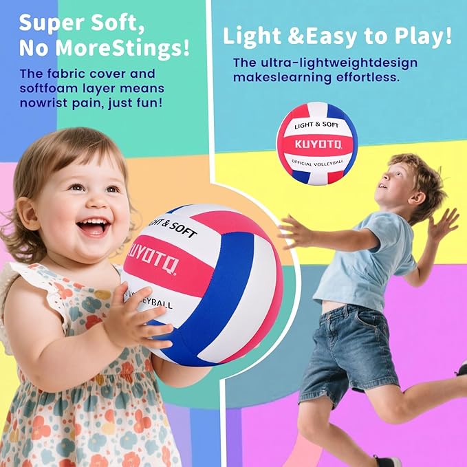 KUYUTQ Soft Light Quiet Indoor Volleyball for Kids Youth Beginners, Perfect for House Yard Training Practice Games(Deflated)-StrideForce Fitness