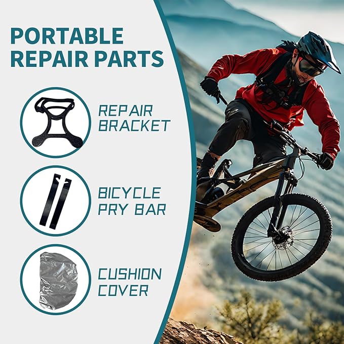 Portable Repair Stand,For Bicycles,eBikes,Compatible w All Electric Bikeswith Maintenance Bracket,Pry Bar,Cushion Cover, Black,Carrying Case,Absorbent Cloth,Waterproof Seat Cover-StrideForce Fitness