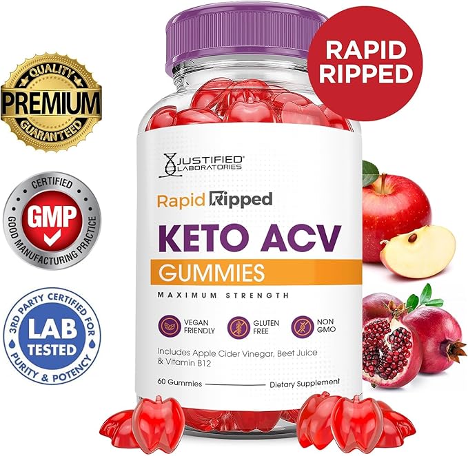 Justified Laboratories Rapid Ripped Keto ACV Gummies Advanced Formula 1000MG Rapidripped Keto Gummies Apple Cider Vinegar Formulated with Pomegranate Beet Juice Powder B12 Vegan Non GMO 300 Gummys-StrideForce Fitness