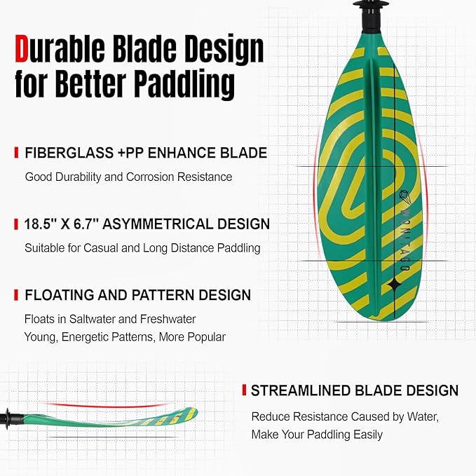 Kayak Paddles with Fiberglass Shaft and Reinforced PP Blade, Floating Adjustable Kayaking Oars, 3 Piece, 220-240 cm/86-94 Inches, 240-260 cm/94-102 Inches-StrideForce Fitness