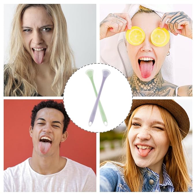 2Pcs Dual-Sided Silicone Tongue Scrapers for Adults and, Mint Green and Lavender, Flexible Tongue Cleaning Tools for Oral Hygiene and Breath Freshening at Home
