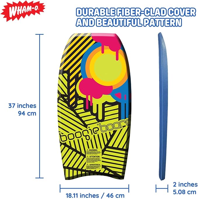 Wham-O Boogie Boards, 37" Body Board for Beach, Lightweight Bodyboard with Wrist Leash for Beginners and Training All Wave Conditions(1 Pack)-StrideForce Fitness