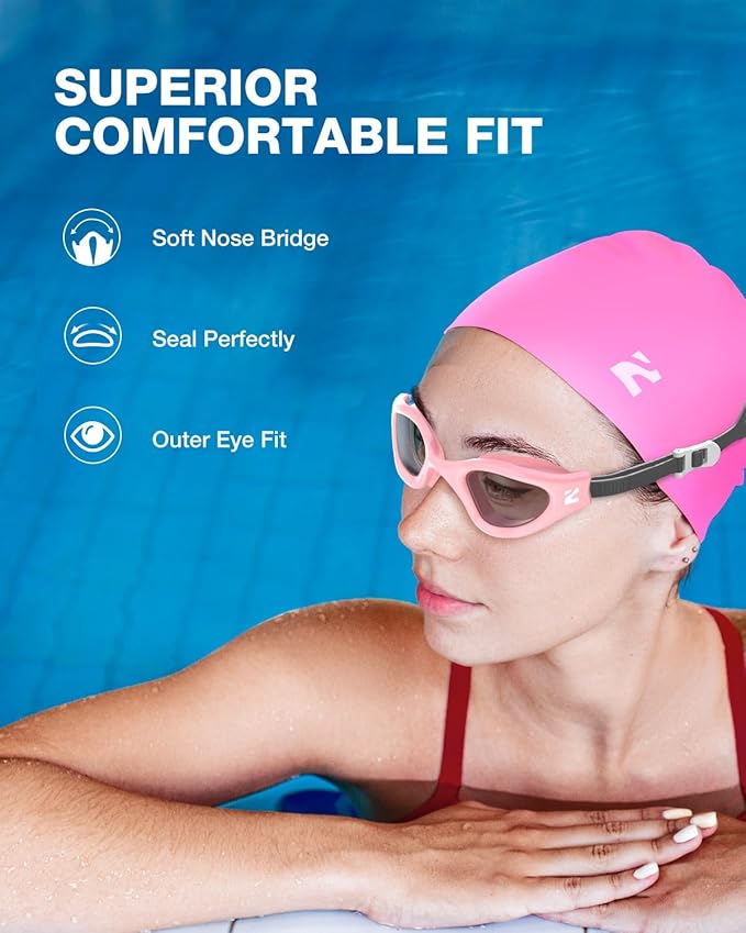 ZIONOR G1 Lite Swim Goggles with Swim Cap Comfortable Anti-fog Swimming Goggles Cap Set for Adult Men Women-StrideForce Fitness