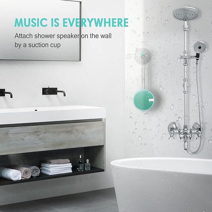 INSMY C12 IPX7 Waterproof Shower Bluetooth Speaker, Portable Small Speaker, Speakers Bluetooth Wireless Loud Clear Sound Support TF Card Suction Cup for Outdoor Kayak Canoe Beach Gift (Mint)-StrideForce Fitness