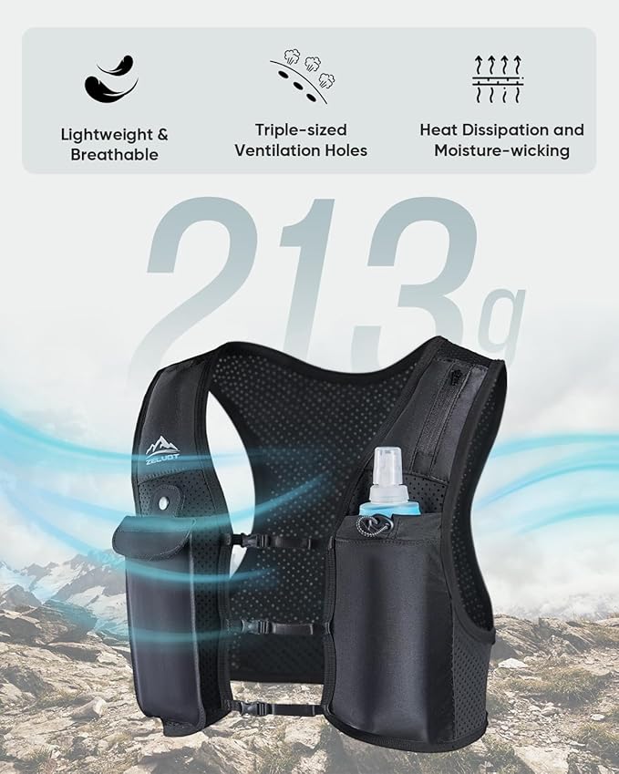 Running Vest for Women Men, USA Original Patent, Adjustable Chest Straps Running Hydration Vest with 500ml Soft Flask, Lightweight Reflective Hydration Backpack for Marathon-StrideForce Fitness