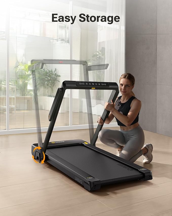 Smart Treadmill with 9% Auto Incline, Hiking and Running Walking Pad Treadmills for Home Office, Treadmill with UREVO APP, AI Powered Music Course, HIIT Programs Synced to Scenic Route, One-Click Mute-StrideForce Fitness