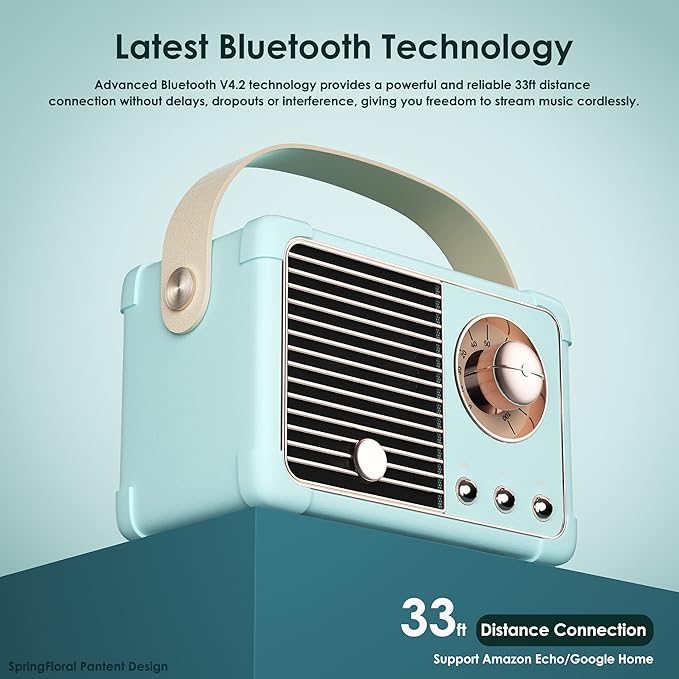 Retro Bluetooth Speaker,Wireless Vintage Small Speaker, Hands-Free Call,400mA Battery,TF Card, Aux Line, Portable Speaker for iOS Android Smartphone Home Office Gift Ideas Blue-StrideForce Fitness