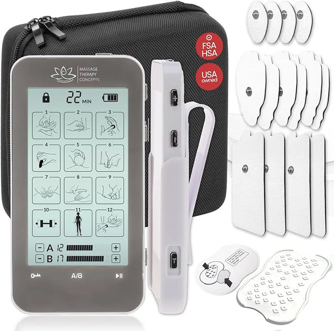 Deluxe TENS Unit Muscle Stimulator & Accessories - Non-Invasive EMS Machine for Neck & Back Pain Relief, Sciatica - Electrotherapy with 12 Modes & 20 Intensity Levels-StrideForce Fitness