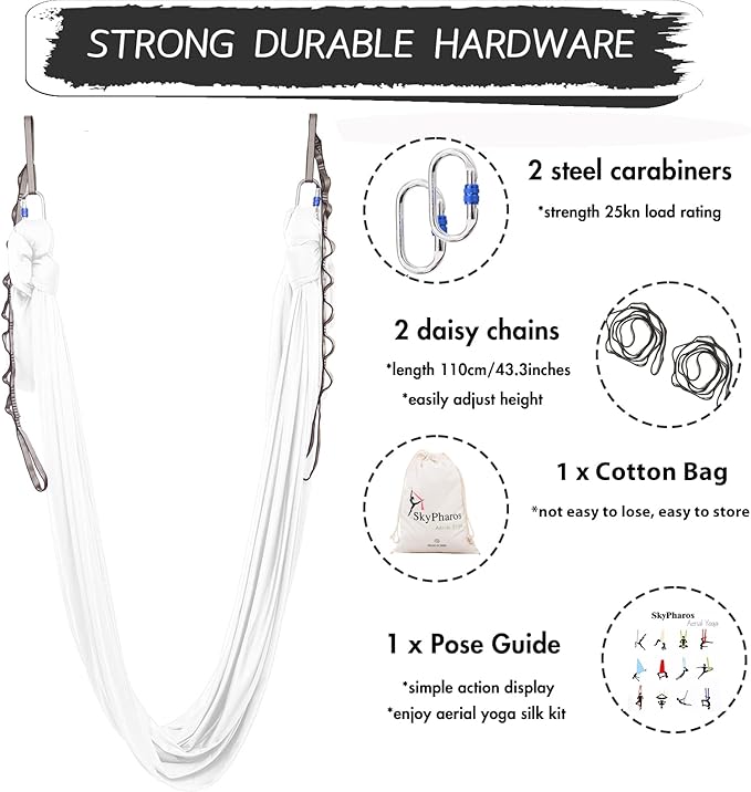 5.5 Yards Aerial Silks Yoga Swing Set - Aerial Yoga Hammock Kit Anti-Gravity Flying for Fitness, Low/Non Stretch Nylon Tricot Fabric Hardware Included for Dance-StrideForce Fitness