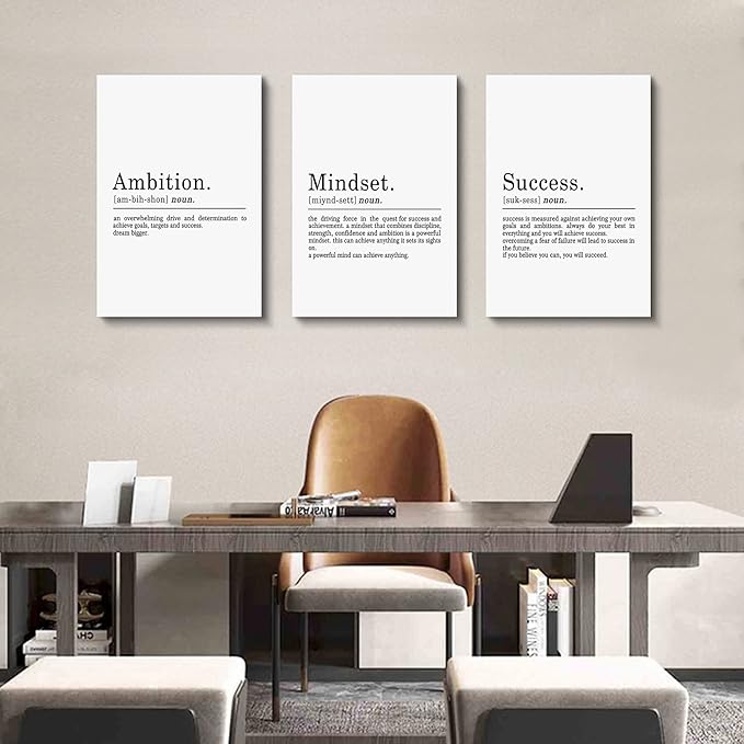 Inspirierendes Leinwandbild – Ephany Art – Mindset Zitate Drucke, motivierende Wandkunst, Erfolg, gerahmtes Unternehmer-Poster, positive Zitate, Arbeitsplatz (L-3 Stück, 40.6x61x3 Stück)-StrideForce Fitness