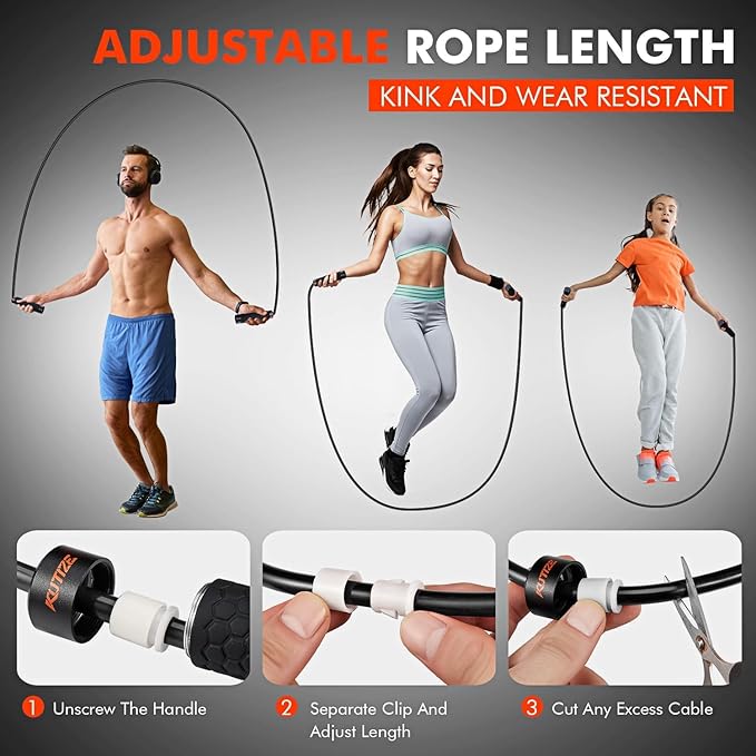 Jump Rope, Weighted Jump Rope for Men Women, Adjustable 1lb Heavy Skipping Ropes, Suitable for Boxing, Cardio, Home Fitness, Training Muscle, Home Gym Workout Equipment for Full Body Exercise-StrideForce Fitness