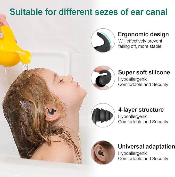 Kids Swimming Ear Plugs,3 Pairs Waterproof Reusable Silicone Child Swim Earplugs for Swimming Surfing Bathing Showering,Small Children Water Ear Plugs Suitable for Boys and Girls (Kids 4-12 Years Old)-StrideForce Fitness