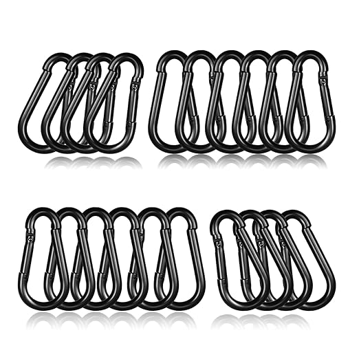 20PCS M6 Black Carabiner Clip,2.36Inch Bulk Carabiner Clips Small Snap Hook Quick Link,Spring Link Buckle for Fishing Camping Hammock Dog Leashes-270LBS Holding Capacity-StrideForce Fitness