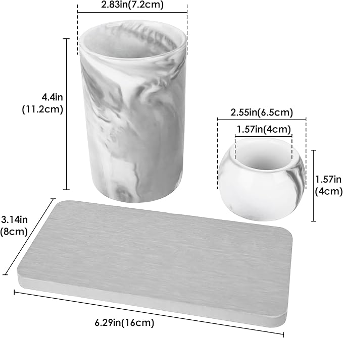 Ceramic Toothbrush Holder & Toothbrush Cup with Diatomite Tray for Bathroom, Bathroom Tumbler Cups Reusable Toothbrush Mouthwash Cup, Shower Counter Storage Organizer (Grey)