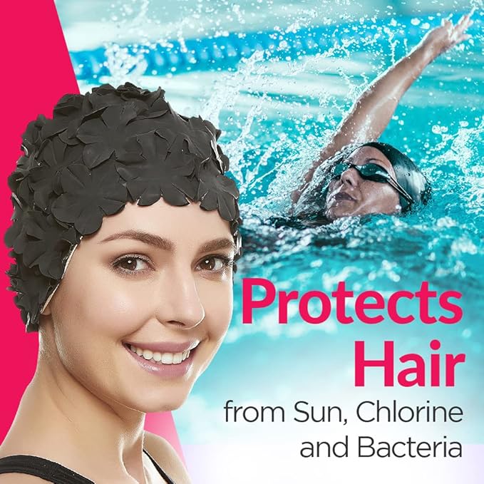 BEEMO Floral Petal Ladies Bathing Swim Cap Women Retro Swim Hat Long/Short Hair-StrideForce Fitness