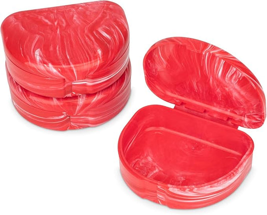 Practicon Marble Retainer Cases, Orthodontic Aligner Case, Mouth Guard Holder (3 Pack) (Red)