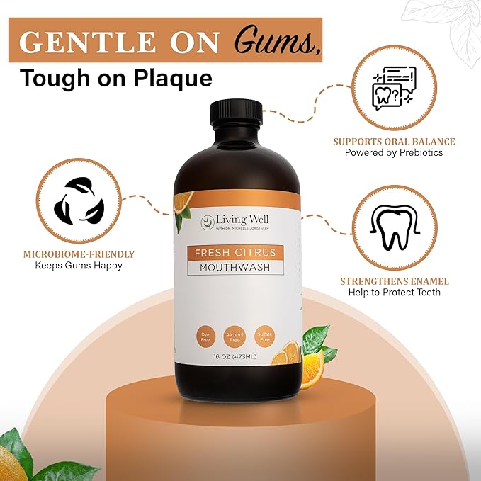 Living Well with Dr. Michelle Fresh Citrus Remineralizing Mouthwash | Hydroxyapatite & Colloidal Silver Formula | Alcohol-Free, Natural & Organic | Fluoride-Free Mouth Rinse