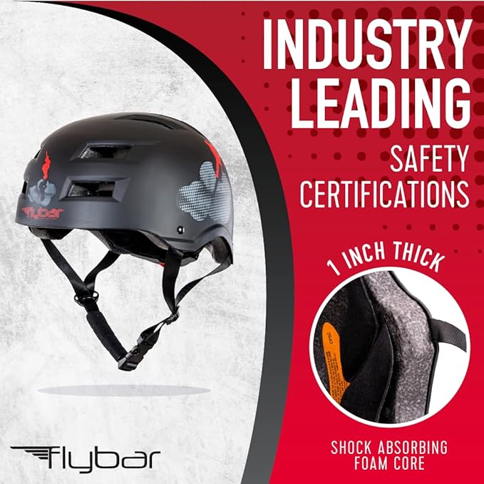 Flybar Bike Helmet- Multi Sport Dual Certified Adjustable Dial, Lightweight Skateboard Helmet, Roller Skating, Pogo, Electric Scooter, Snowboard, Boys and Girls Kids- Adults Helmets-StrideForce Fitness