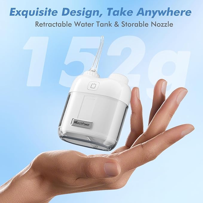 Portable Water Flosser for Travel, Mini Water Flosser with 3 Cleaning Modes, Foldable Water Tank, Long Battery Life & IPX7 Waterproof, Ideal for Orthodontic Patients and Braces Wearers
