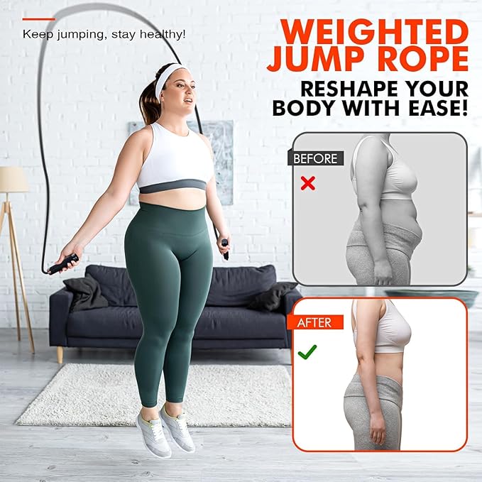 Jump Rope, Weighted Jump Rope for Men Women, Adjustable 1lb Heavy Skipping Ropes, Suitable for Boxing, Cardio, Home Fitness, Training Muscle, Home Gym Workout Equipment for Full Body Exercise-StrideForce Fitness