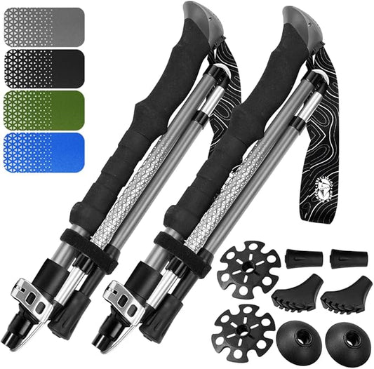 Premium Foldable Hiking Poles by USA Brand - Adjustable, Lightweight Trekking Poles Made of Aircraft Aluminum, Metal Flip Locks & Comfortable Real Cork and EVA Foam Grips-StrideForce Fitness