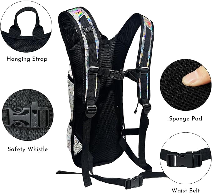 Reflective Hydration Backpack, Hydration Pack - Water Backpack with 2L/3L Hydration Bladder, Essential for Festivals - Rave Hydration Pack for Hiking, Running, Cycling, and Festivals-StrideForce Fitness