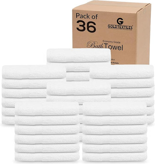 GOLD TEXTILES 36 Pack White Small Bath Towels 20x40 Inches - Cotton Blend Economy Cheap Bulk Bath Towels for Commercial Uses, Gym, Salon, Spa & Hair - Lightweight Quick Drying (36 White)-StrideForce Fitness