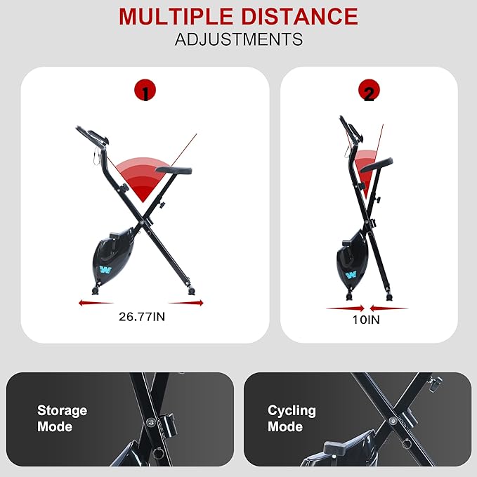 BARWING Stationary Exercise Bike for Home Workout, 5 IN 1 Foldable Indoor Cycling Bike for Seniors, 350LB Capacity, 16-Level Magnetic Resistance, Seat Backrest Adjustments-StrideForce Fitness