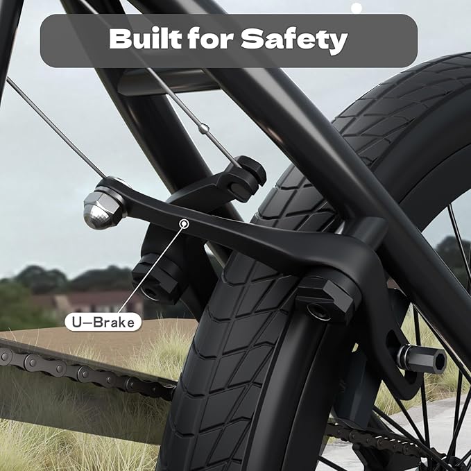 67i Boys BMX Bike 18/20 Inch Ages 8-12 Kids Bicycle with Front Rear U Brake Adjustable Seat Iron Fork 2.09" Wide Tires-StrideForce Fitness