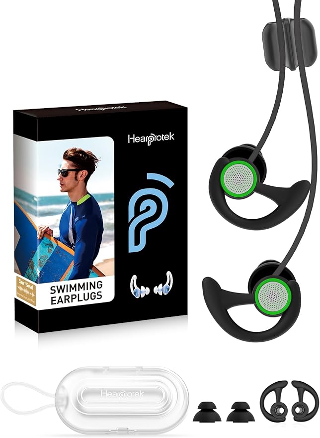 Hearprotek Swimmer Ear Plugs, 1 Pair Custom-fit Water Protection Adult Swimming Earplugs for Swimmers Surfer, Universal-fit with Lanyard, Perfect for Swimming,Surfing, Other Water Activities Black-StrideForce Fitness