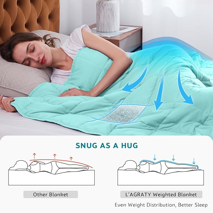 L'AGRATY Weighted Blanket - 48"x72" 20lbs Cooling Breathable Heavy Blanket Microfiber Material with Glass Beads Big Blanket for Adult All-Season Summer Fall Winter Soft Thick Comfort Blanket-StrideForce Fitness