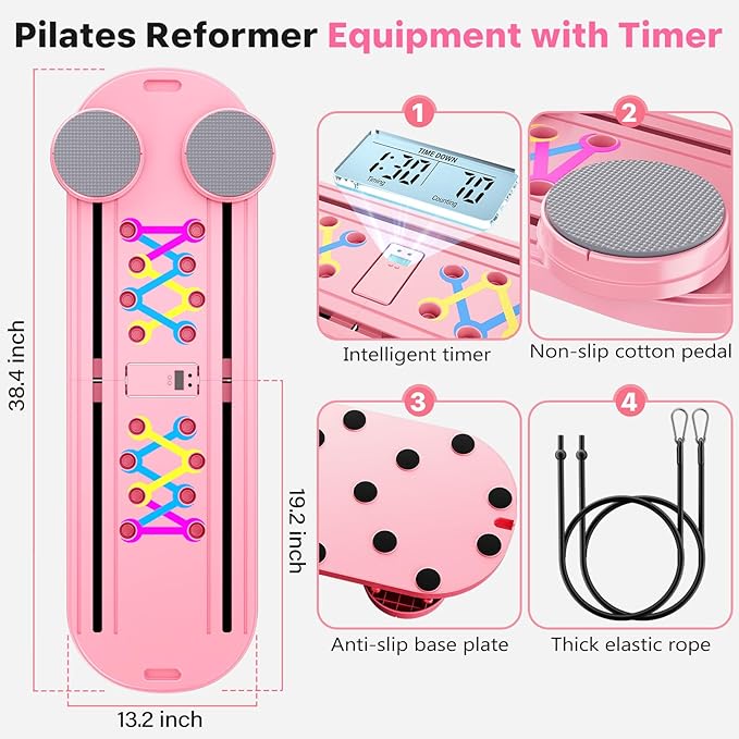 Pilates Board, Pilates Reformer Set, 7 in 1 Multifunctional Pilates Reformer Machine with Timer, Portable Foldable Pilates Board for Home Workout, Pilates Kit with Storage Bag-StrideForce Fitness