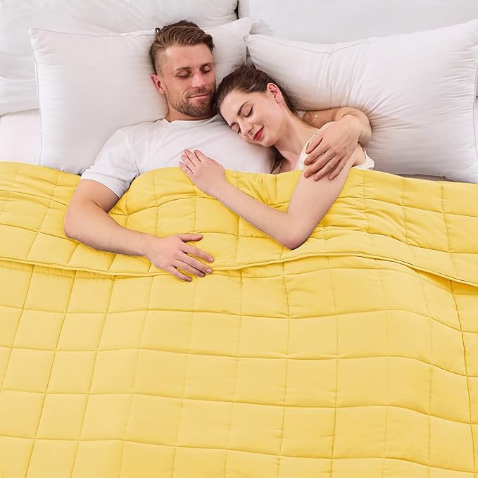 King Size Weighted Blanket for Adults (20 lbs, 80” x 87”, Yellow) Cooling Heavy Blanket for Sleeping Perfect for 190-210 lbs, Breathable Blanket for Adults & Couple All Season, Machine Washable-StrideForce Fitness