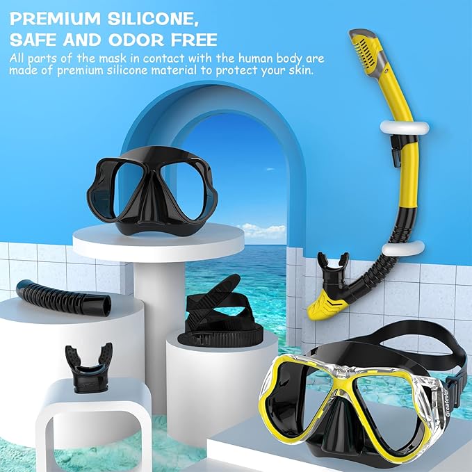 Greatever Dry Snorkel Set,Panoramic Wide View,Anti-Fog Scuba Diving Mask,Professional Snorkeling Gear-StrideForce Fitness