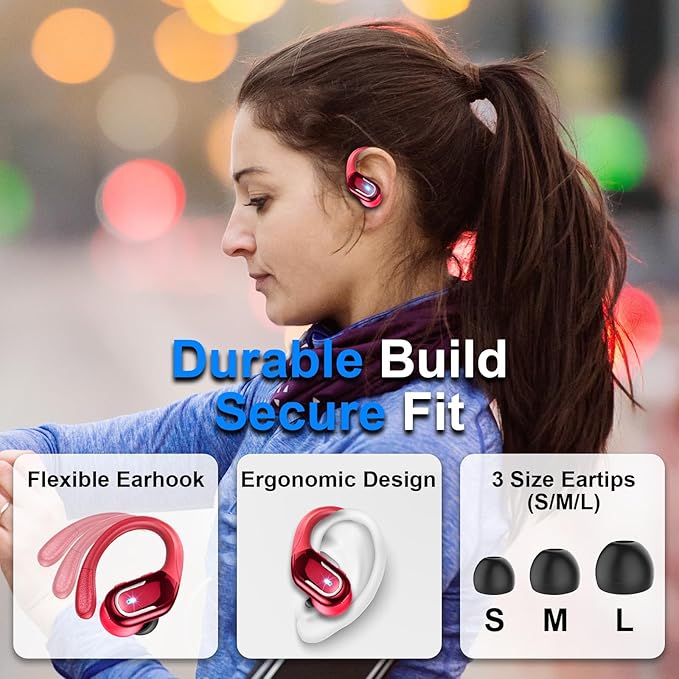 Wireless Earbud, 75Hrs Bluetooth 5.4 Headphones IP7 Waterproof for Sport, Running Wireless Earphones with ENC Noise Canceling Mics, Deep Bass Over Ear bud with Earhooks for Android, iOS, Workout, Gym-StrideForce Fitness