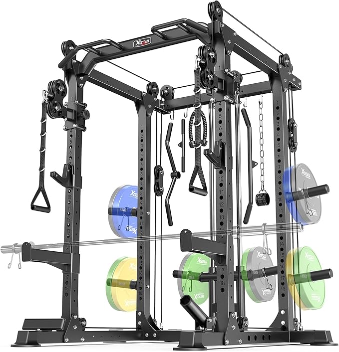 Power Cage,1600lbs Multi-Function Power Rack with Adjustable Cable Crossover System and More Training Attachment, Weight Cage for Home Gym-StrideForce Fitness