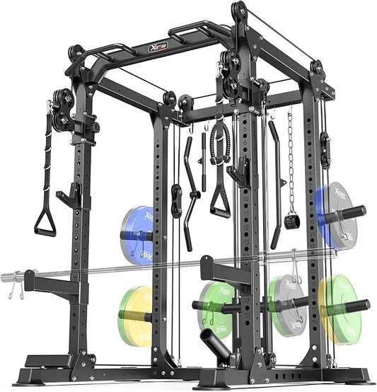 Power Cage,1600lbs Multi-Function Power Rack with Adjustable Cable Crossover System and More Training Attachment, Weight Cage for Home Gym-StrideForce Fitness