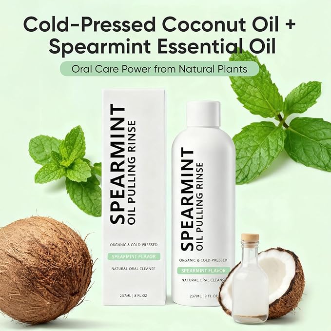 Oil Pulling Rinse, Coconut Oil Pulling for Teeth Whitening, Natural Peppermint Mouthwash Oral Rinse for Teeth and Gums, Mint Mouthwash 4 Oz (2)