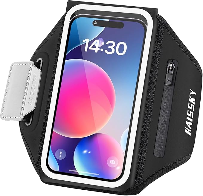 Running Armband with Earphone Bag Cell Phone Armband for iPhone 16 15 Pro 14 Plus 13 11 XR XS, Galaxy S24/S10 Water Resistant Sports Phone Holder Case & Zipper Slot Car Key Holder for 6.9 inch Phone-StrideForce Fitness