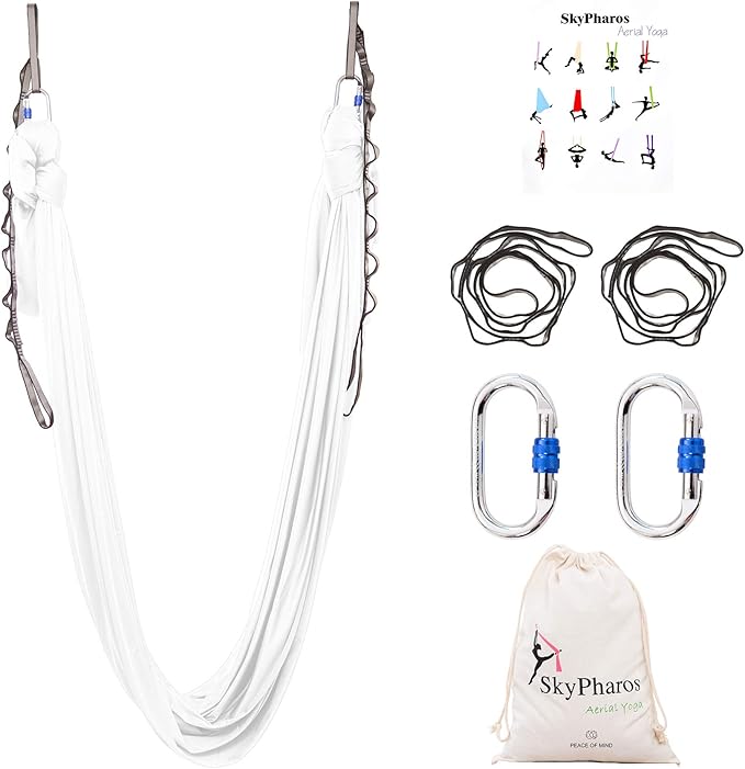 5.5 Yards Aerial Silks Yoga Swing Set - Aerial Yoga Hammock Kit Anti-Gravity Flying for Fitness, Low/Non Stretch Nylon Tricot Fabric Hardware Included for Dance-StrideForce Fitness