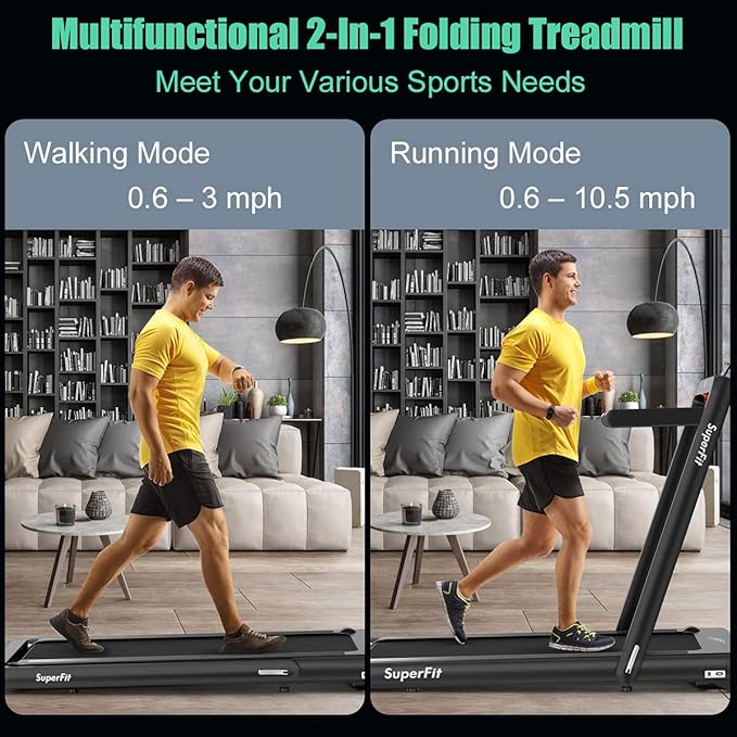 GYMAX Walking Pad, 4.75HP Under Desk Treadmill with LED Touch Screen, App Control, Built-in Speaker & Handle, 2 in 1 Folding Compact Portable Treadmill for Home Small Space-StrideForce Fitness